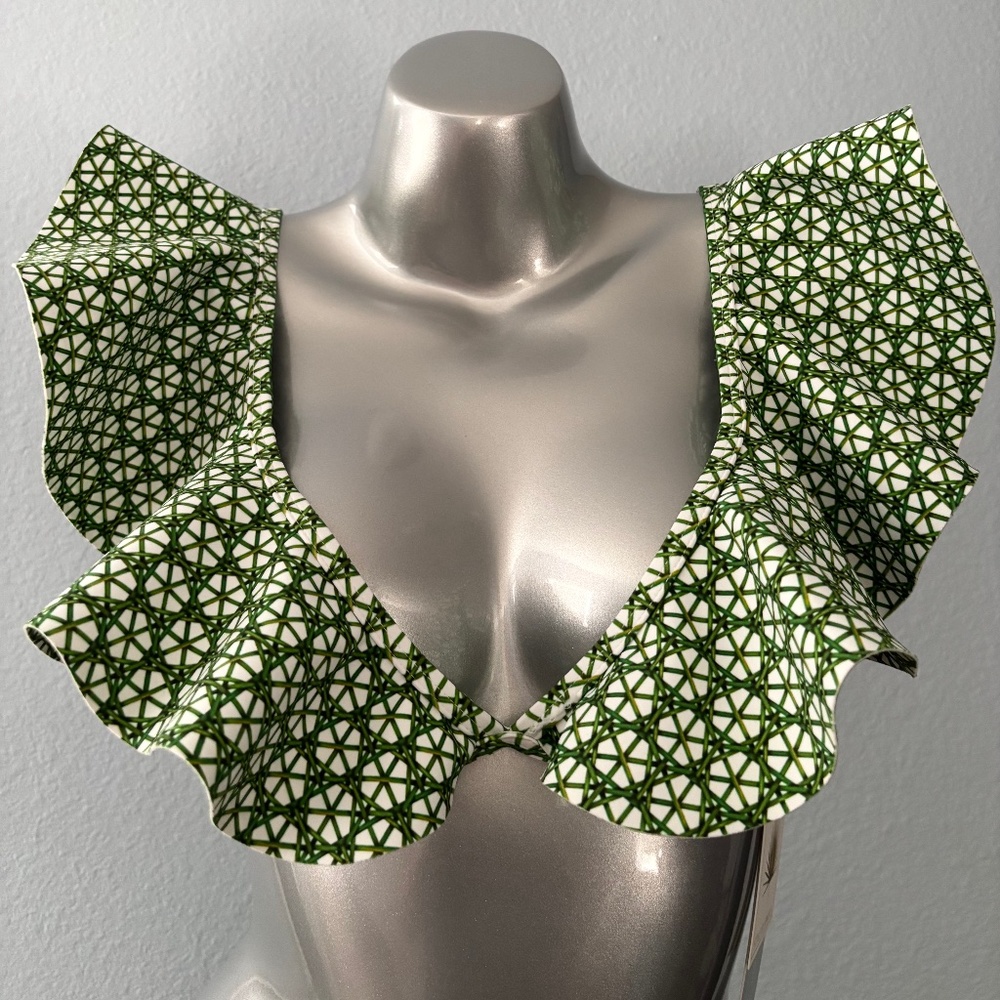 Antonio Melani x Style by Simkins Swim Bikini Marguerite Top Ruffle Green Nwt L